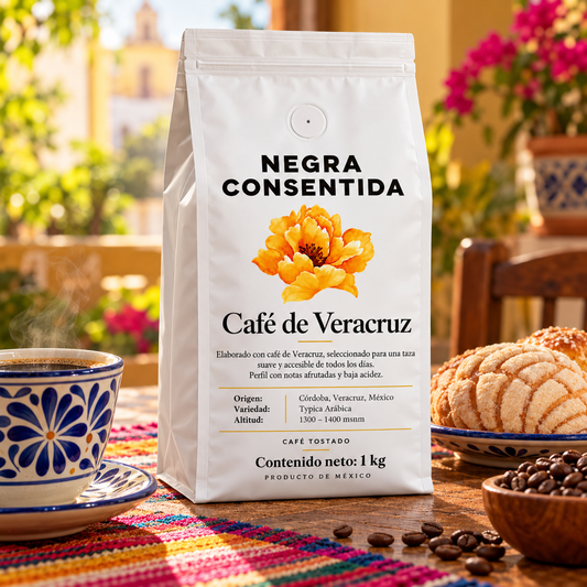 Negra Consentida café de Veracruz 1 kg en escena de desayuno tradicional